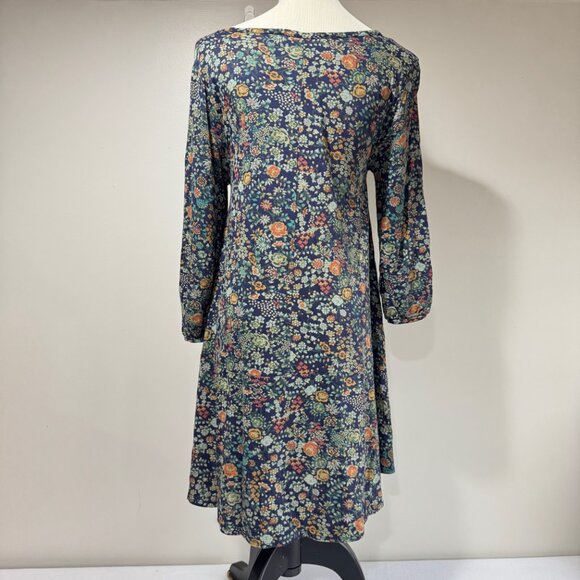 PERUVIAN CONNECTION Pima Cotton & Modal Blue Floral Midi Dress - Picture 3 of 8